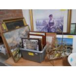 Selection of pictures and painting plus magazine rack