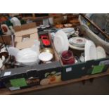 2 boxes - Tableware, ornaments, toy cars etc