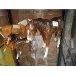 Beswick brown horse and foal
