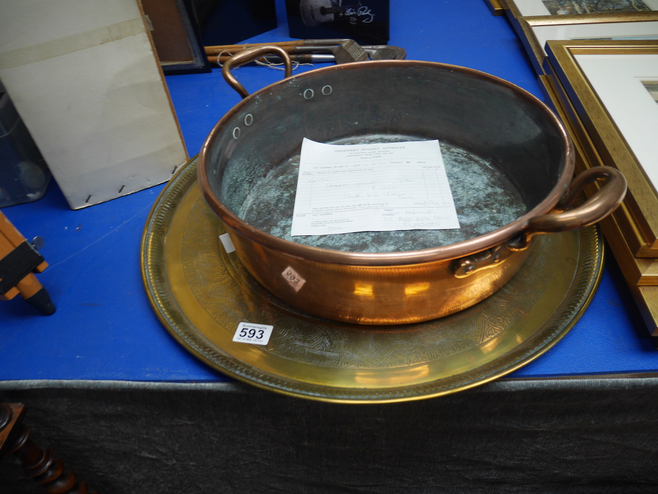 Brass tray and copper preserving pan