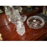 Cut glass bow decanter and basket
