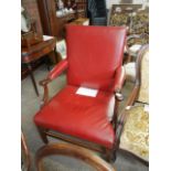 Mahogany red upholstered armchair