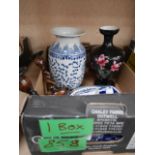 1 box - Oriental vase, plates, candlesticks etc.