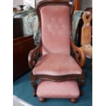 Victorian mahogany arm chair and foot stool