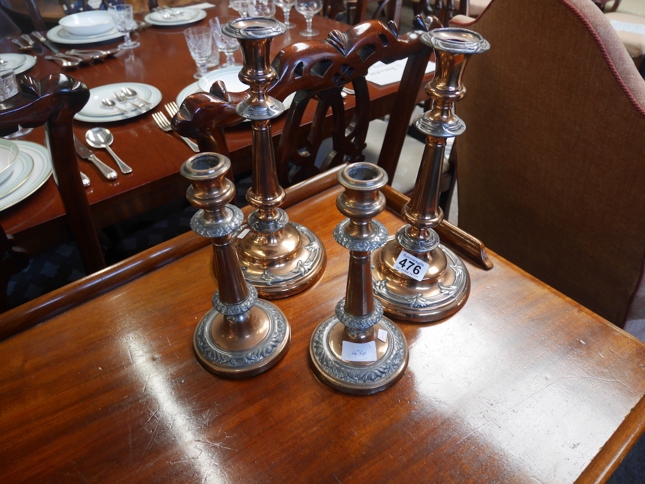 2 x Pairs of Sheffield plate candlesticks