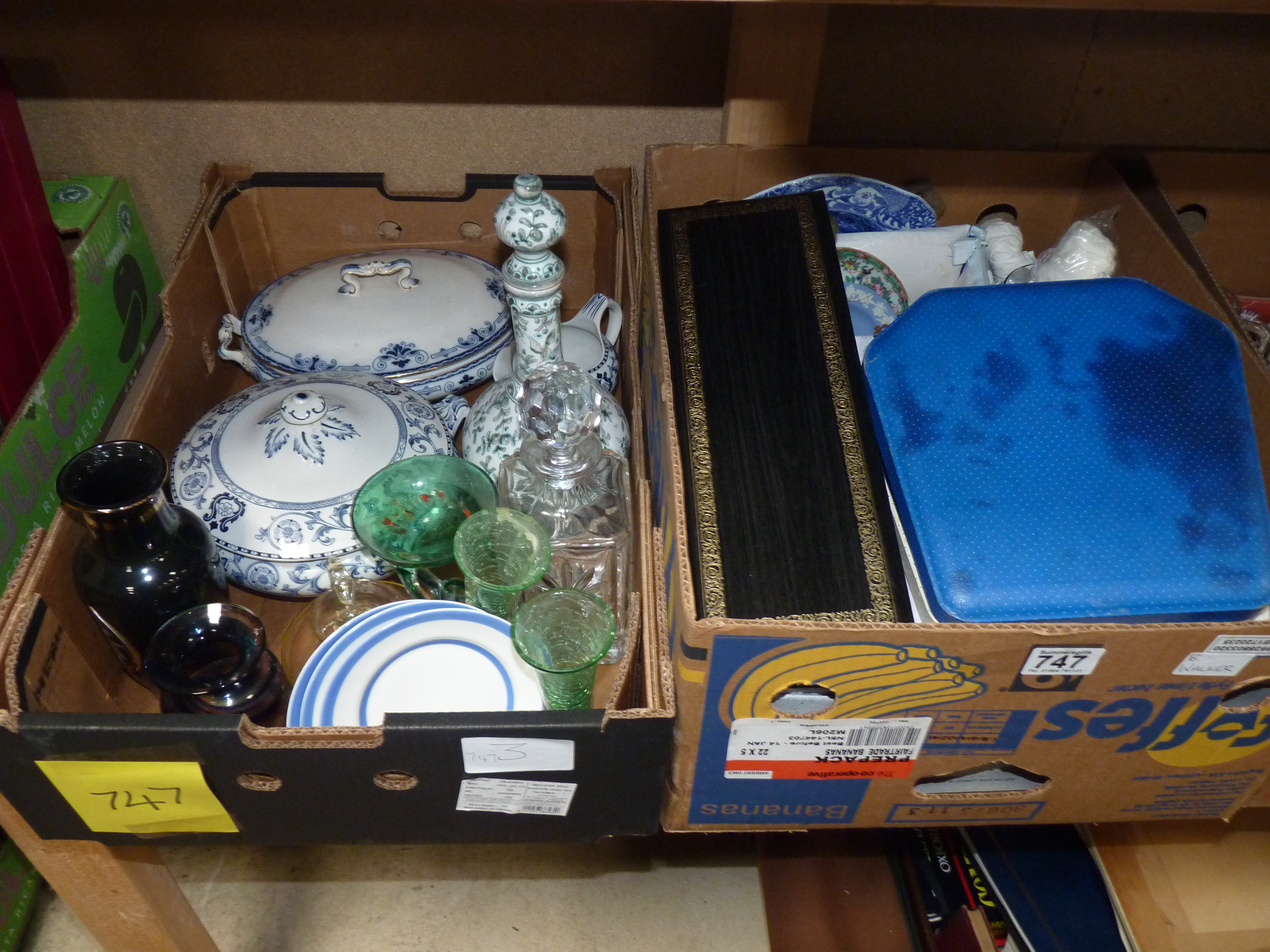 2 boxes of misc. incl tureens, boxed cutlery