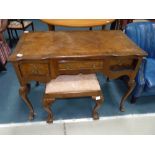 Walnut dressing table and stool