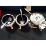 3 pce London Silver cruet set