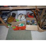 6 boxes misc. incl dolls, walking canes
