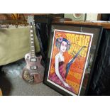 Steampunk Gibson Copy Les Paul Guitar & Arctic Monkeys Framed Tour Poster