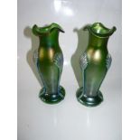 Pair of Art Nouveau Green Lustre Glass Vases