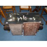 Chinese coffee table and 2 wood plaques