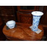 Oriental Patterned Blue and White Vase & Jar