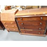 Oak bureau and Victorian chest