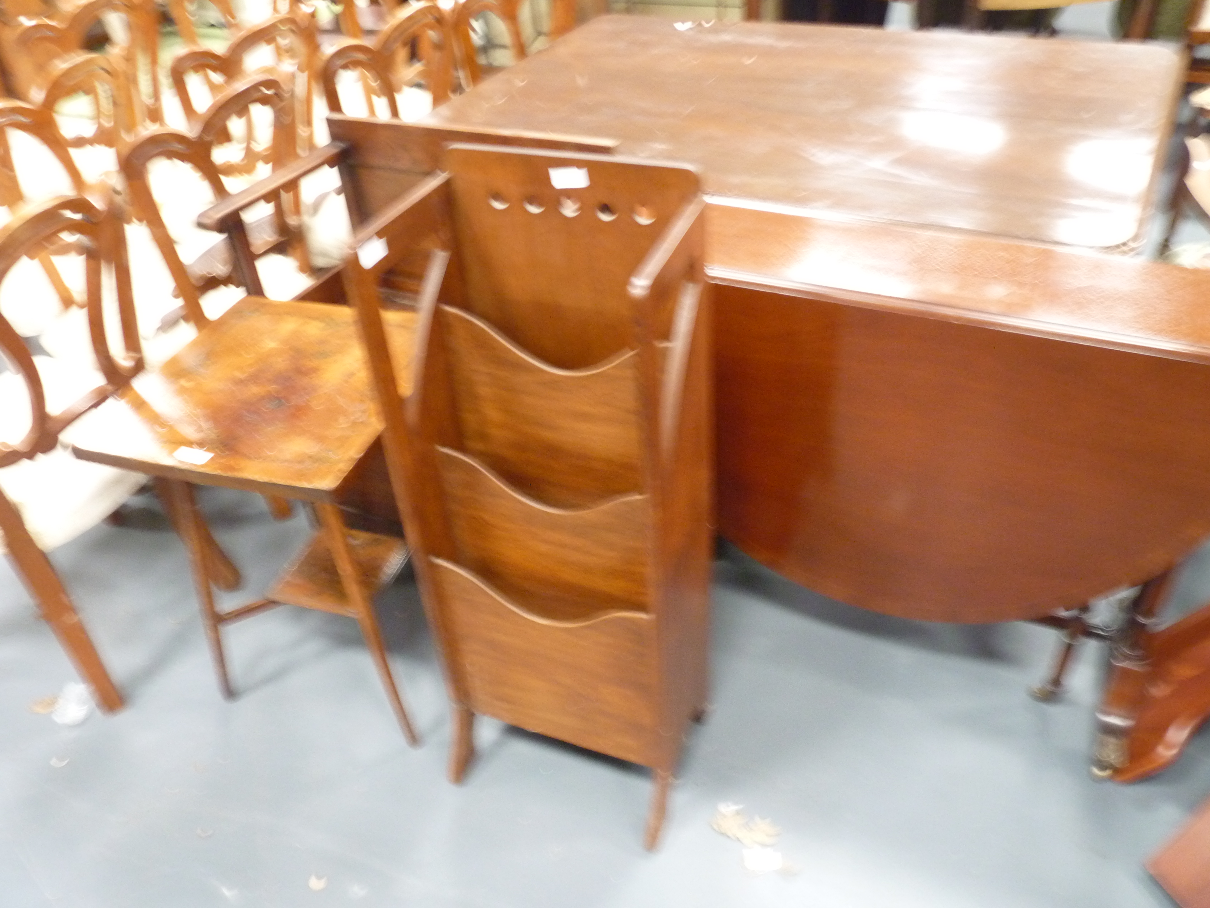 Furniture - magazine rack, telephone table and 2 tables