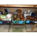 3 Boxes inc Copper & Brass Items + Ceramics inc Clarice Cliff, Worcester & Masons