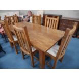 Repro. Oak dining table and 6 chairs