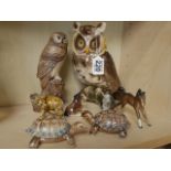 Owl and animal figures incl Beswick, Wade and Jema