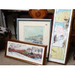 Three framed railway and transport prints