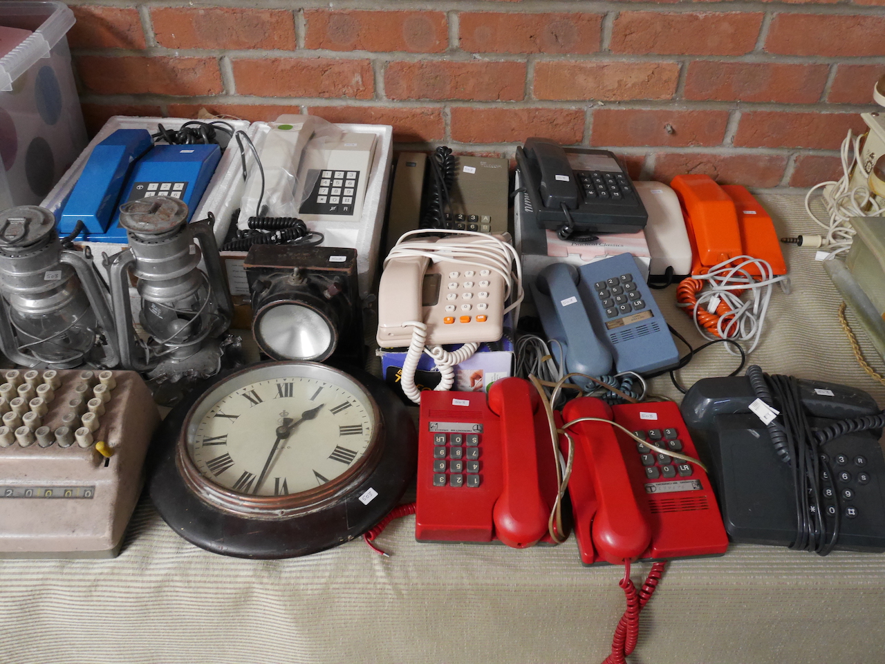GPO clock, telephones etc.