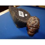 Carved African head on snake bae with carved wooden print block