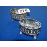 Pair of Silver trinket jars with glass inserts