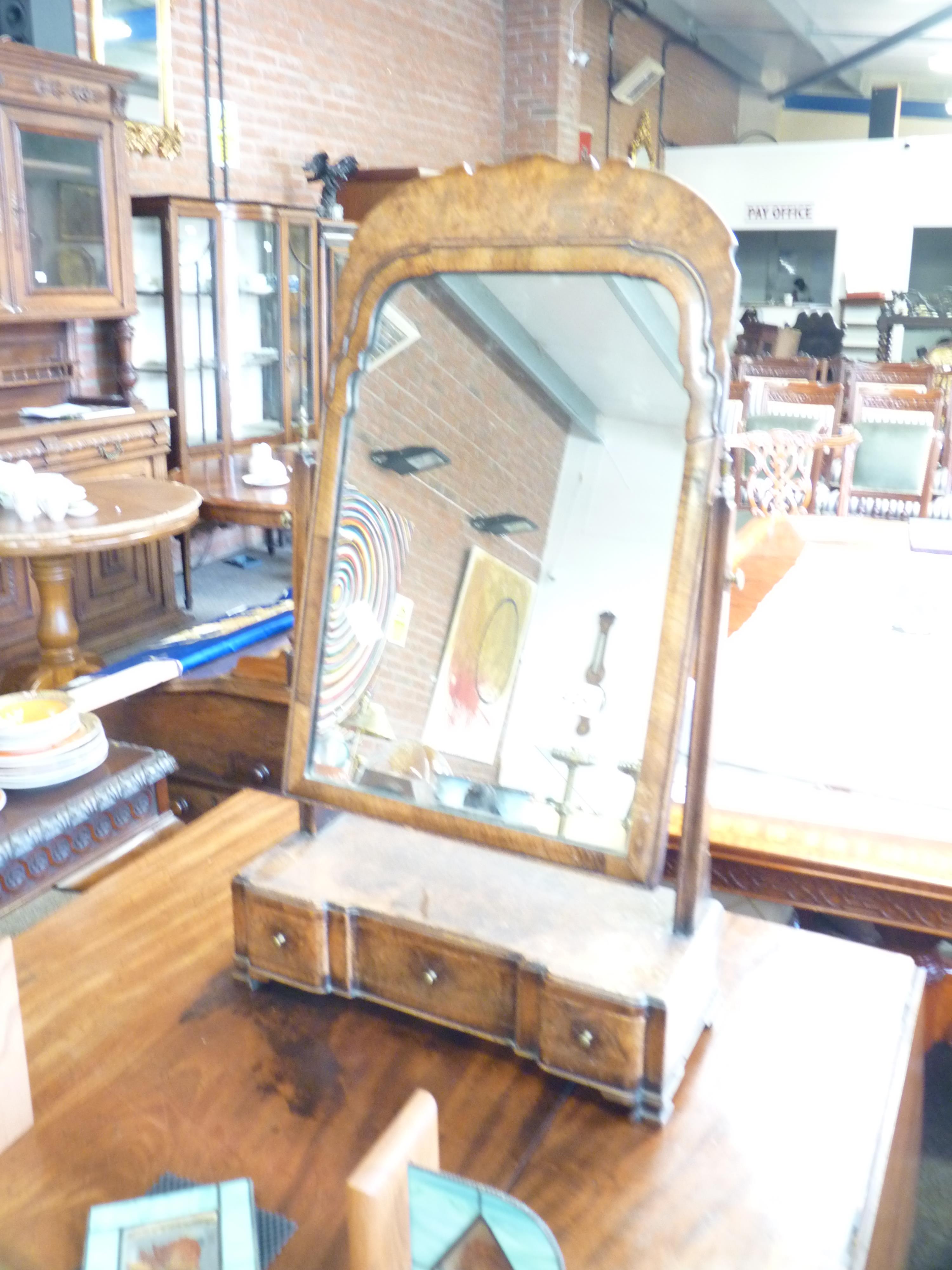 Queen Anne style walnut dressing table mirror