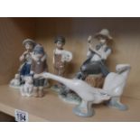 Various Nao and Lladro figures and geese