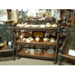 Oak carved 3 tier serving table with bird decoration