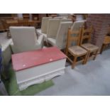 Pine blanket box and chairs