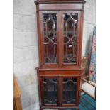 Edwardian mahogany inlaid standing corner cupboard