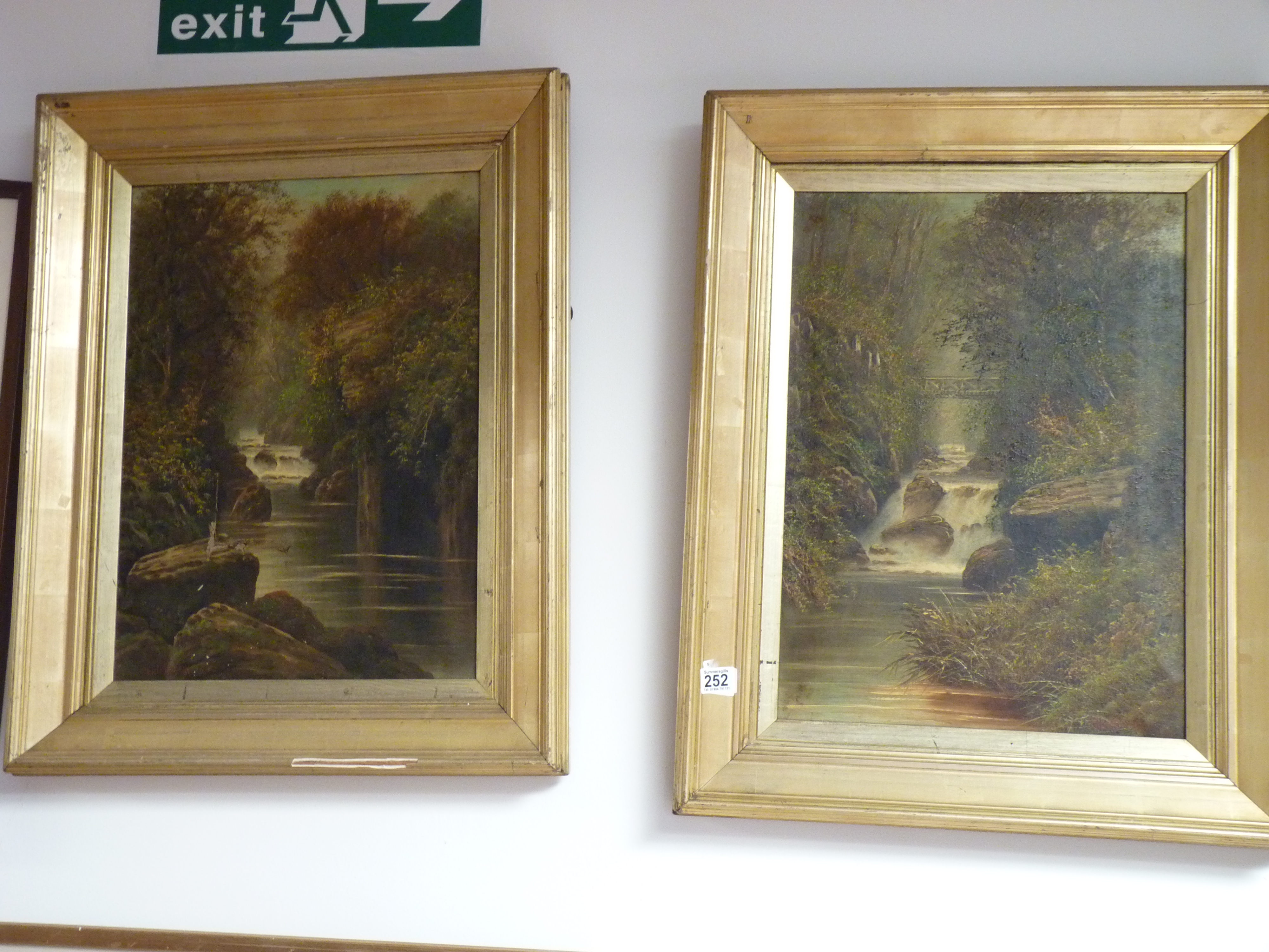 Pair of gilt-framed River scene oil paintings