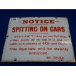 Enamel "No Spitting on Cars" sign