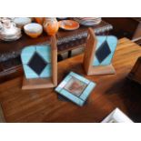 Leaded light bookends and picture