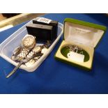 Assorted Men's and ladies watches and boxed silver chain