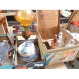 2 boxes copper, oil lamp etc.