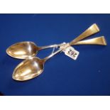 Pair of large silver serving spoons weight 239g
