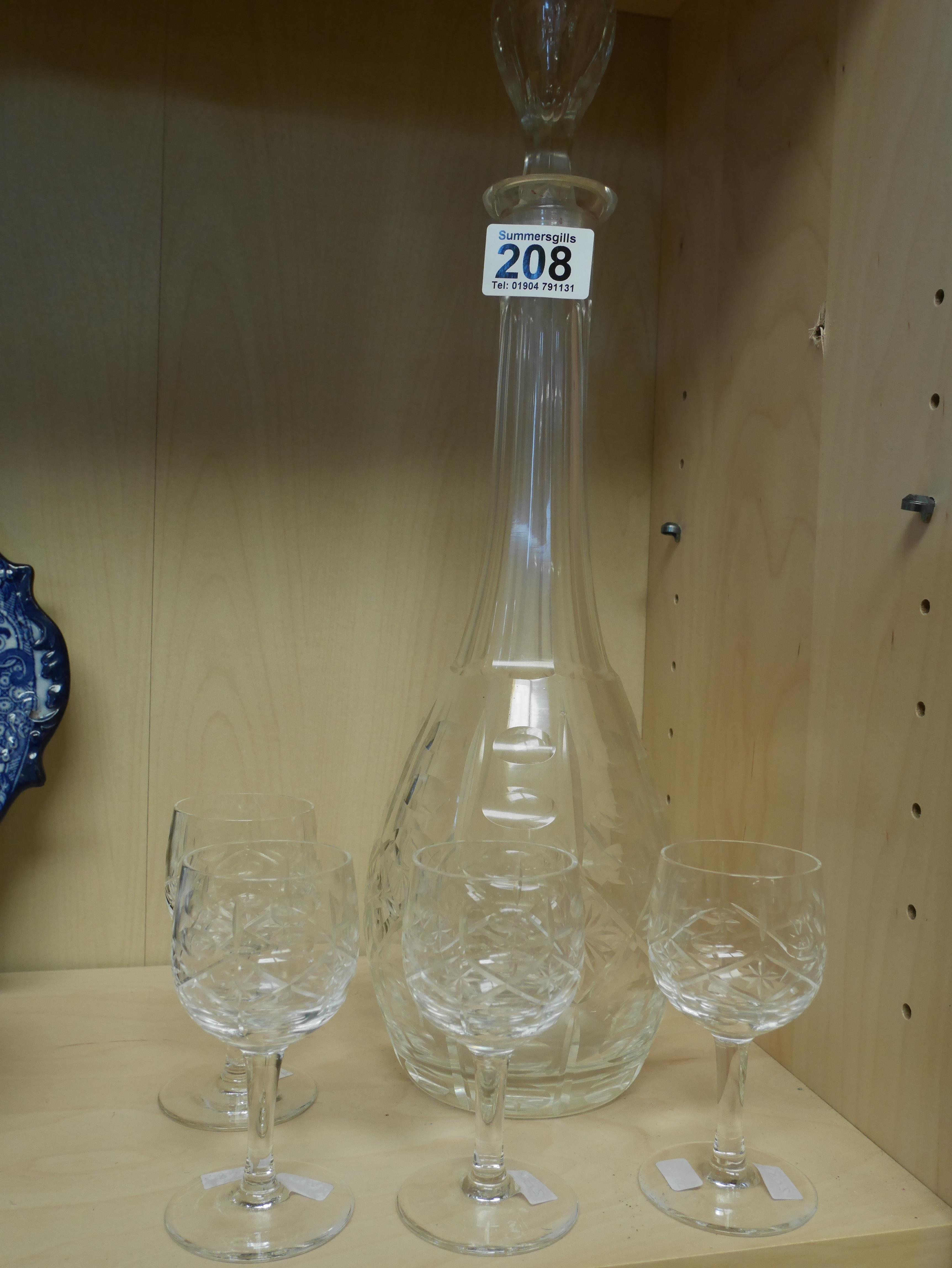 Glass decanter and 4 sherry glasses