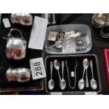 1930 Sheffield Silver cruet set and silver spoons + various