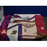 Collection of Masonic Scarves, sashes and place mats