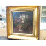 Victorian floral oil painting dated 1860 on reverse