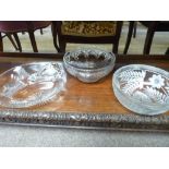 2 Cut glass bowls and serving dish