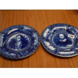 2 x Blue and white plates