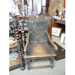 Pair of Antique oak carved hall chairs