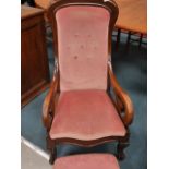 Victorian mahogany armchair and stool