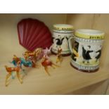 Pair of 'Double Diamond' mugs and miniature glass animals