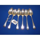 Set of six silver dessert spoons total weight 204g