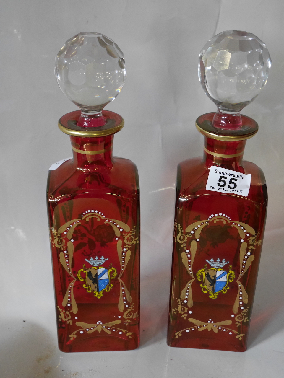 Pair of Ruby glass decanters