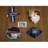 Collection of 4 car badges incl Porsche and Triumph