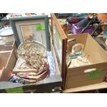 2 boxes, brass , clocks, plated etc.